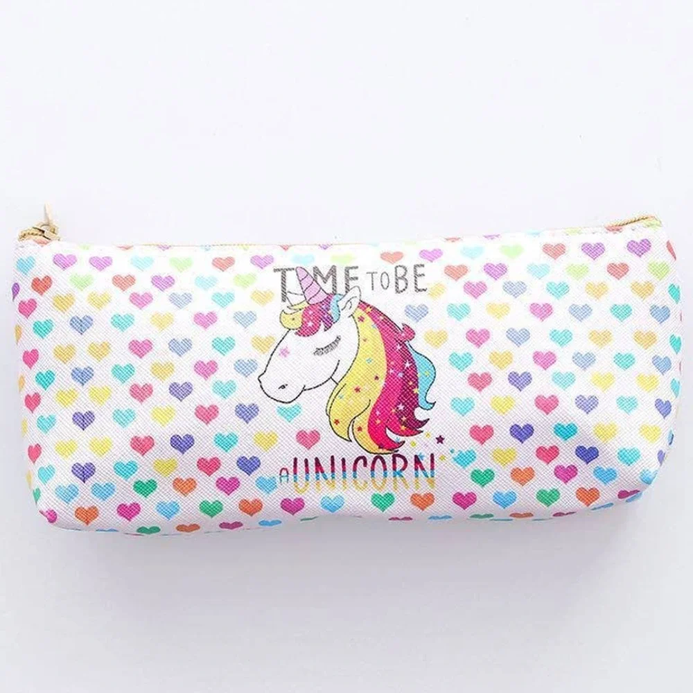 Rainbow Heart Unicorn Pencil‎ Case/Makeup Bag Floral Gel Pen Bundle~~NWOT
